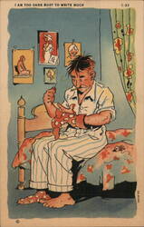 Man Darning Socks - "I Am Too Darn Busy To Write Much" Postcard