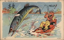 Man in Boat Being Pulled by Large Fish Postcard