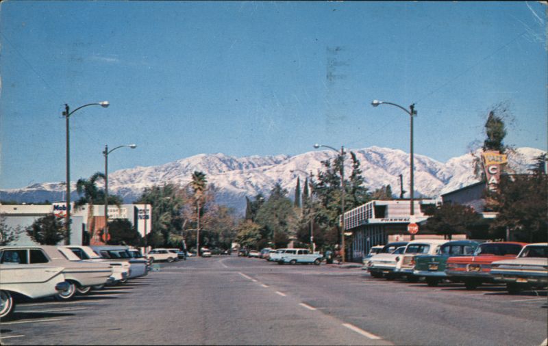 Snow-capped mountain range as seen from Yale Ave., Claremont, CA California