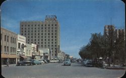 Texas Ave. Looking North, Lubbock, TX - Hilton Hotel Postcard