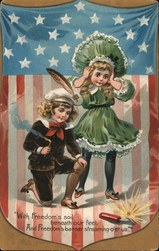 Children Celebrating Fourth of July with Fireworks