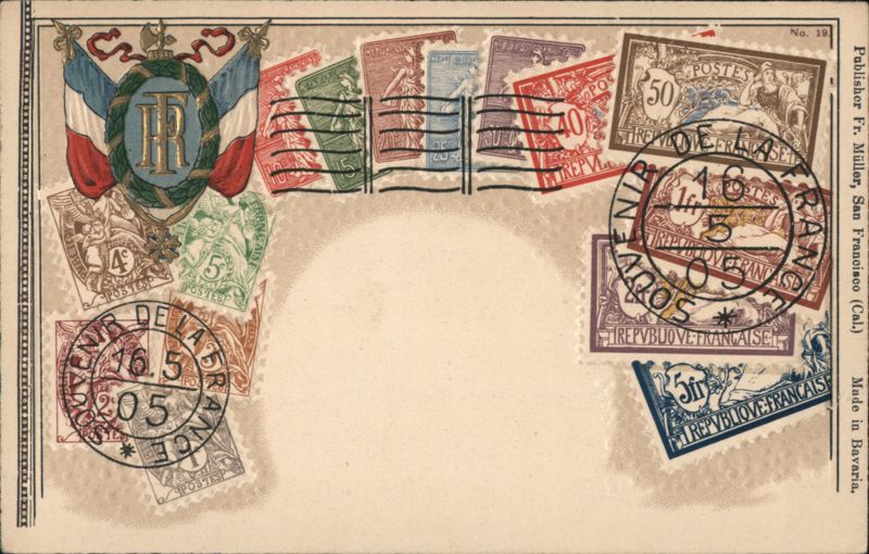 French Republic Postcard with Postage Stamps Stamp Postcards