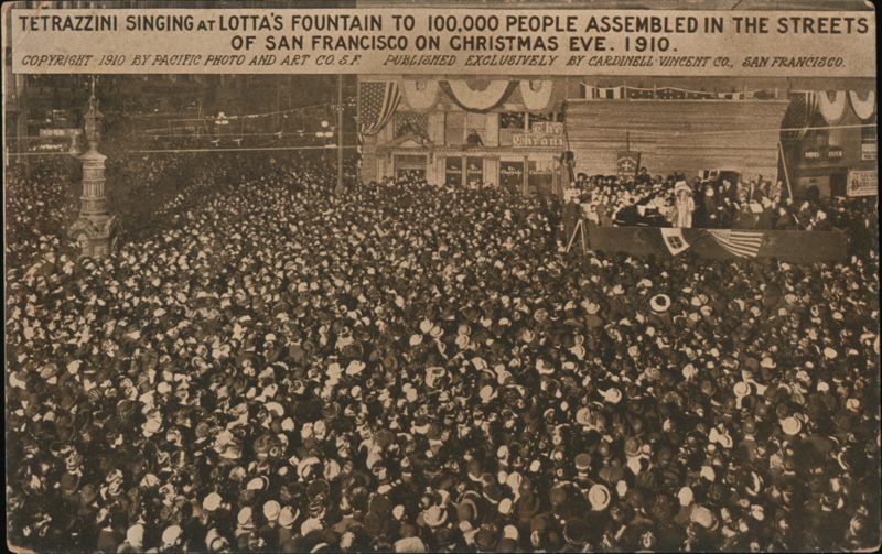 Tetrazzini Singing at Lotta's Fountain, San Francisco Christmas Eve 1910 California