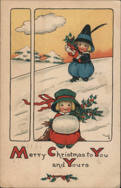 Merry Christmas to You and Yours - Children with Gifts and Holly