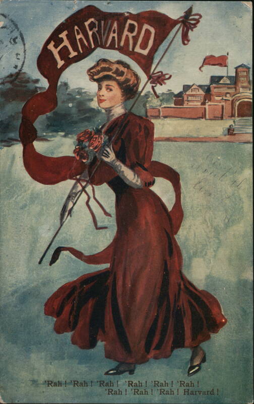 Harvard College Girl with Pennant and Roses College Girls