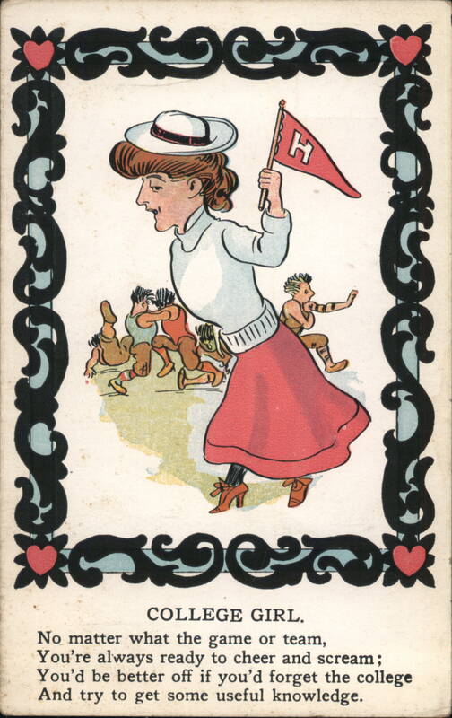 College Girl Cheering with Pennant, Comic Postcard