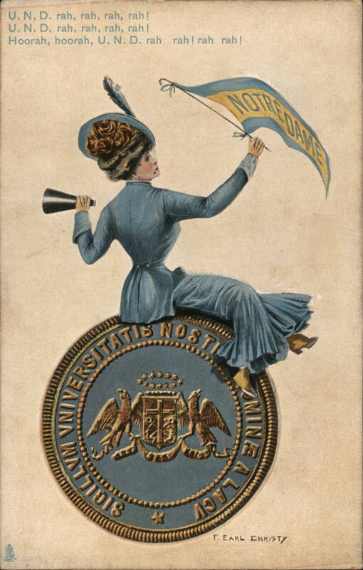 University of Notre Dame Girl with Pennant and Megaphone