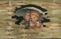 To My Sweetheart, Children with Umbrella Postcard
