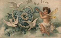 Cherub with Forget-Me-Not Key and Doves Postcard