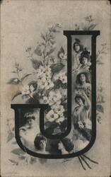 Women and Flowers With Letter J Postcard