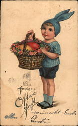 Child with Easter Basket, Bunny Ears Hat Postcard