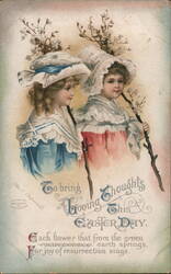 Two Girls with Easter Flowers Postcard