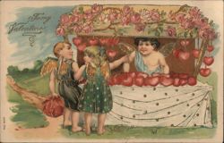 Cupid Selling Hearts to Children Postcard