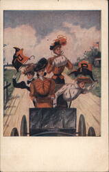 Princeton Four Women in Antique Car with Pennants Postcard