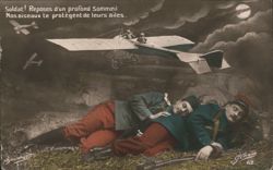 Sleeping Soldiers with Airplane Overhead Postcard