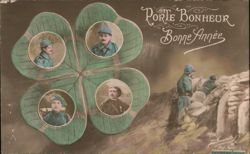 Four French Soldiers in a Four-Leaf Clover, Bonne Année Postcard