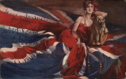 Great Britain - Remember Me - Woman with Lion Cub on Union Jack Postcard