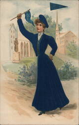 Yale College Girl Waving Pennant Postcard
