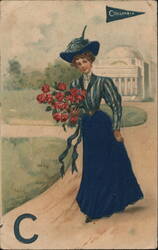 Columbia University, Woman with Roses Postcard