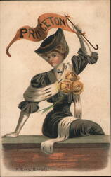 Princeton Girl with Pennant and Roses Postcard