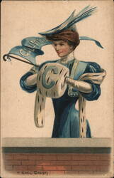 Columbia Pennant and Megaphone Postcard