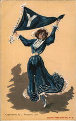 Old Timey Yale Cheerleader Postcard