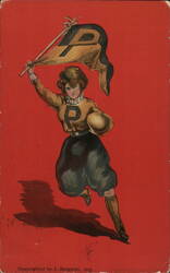 Princeton Girl with Pennant and Football, Letter "P" Postcard