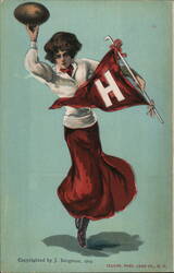 Harvard Woman with Pennant and Football Postcard