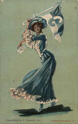 Columbia Woman in Blue Dress with "G" Pennant Postcard