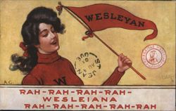 Wesleyan College Girl with Pennant Postcard