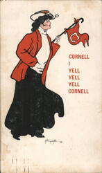 Cornell Girl with Pennant, I Cornell Yell Yell Yell Cornell Postcard