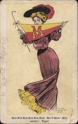 University of Minnesota Girl with Pennant Postcard
