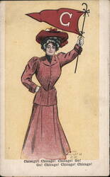 University of Chicago Woman with Pennant Postcard