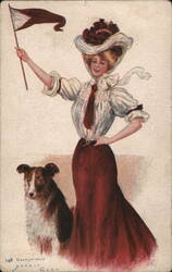 Lafayette College Girl with Pennant and Collie Dog Postcard