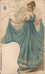 Rare Columbia College Girl in Blue Dress Postcard