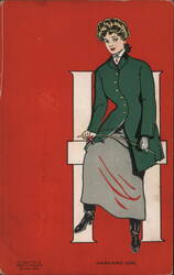 Harvard Girl, Seated on Large Letter "H" Postcard