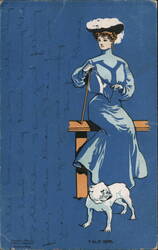 Yale Girl with Bulldog and Parasol Postcard
