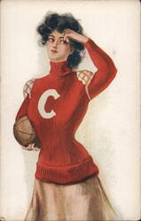 Cornell College Girl in Red Sweater with "C" Postcard