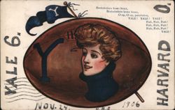Yale Football, Harvard vs. Yale, Woman with Football Head Postcard