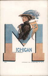 University of Michigan College Girl Postcard
