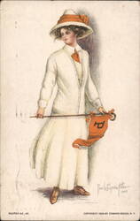Woman in White with Pennant, 1909 Postcard