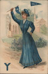 Yale University - Woman with Pennant Postcard