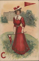 Cornell University College Girl with Pennants Postcard