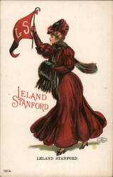 Leland Stanford University Woman with Pennant Postcard