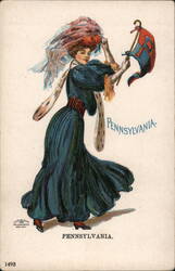 Pennsylvania State Girl with Pennant Postcard