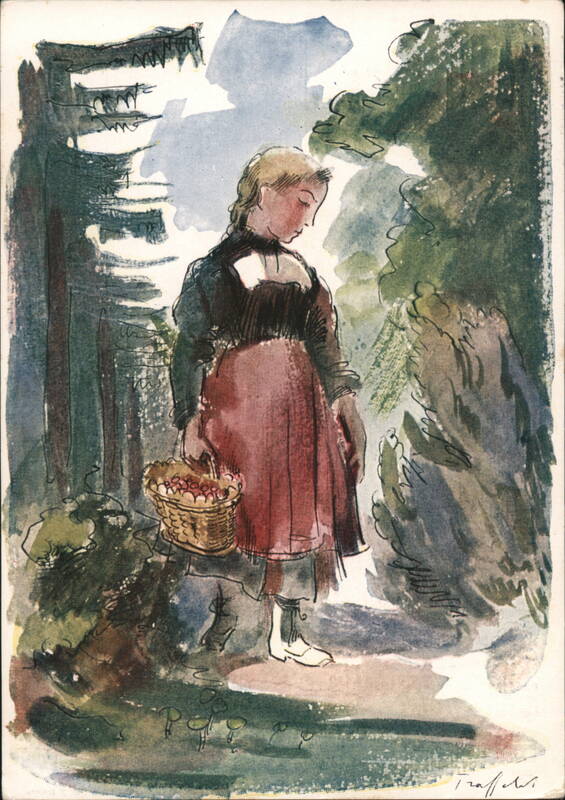 Young Girl with Basket of Flowers Artist Signed