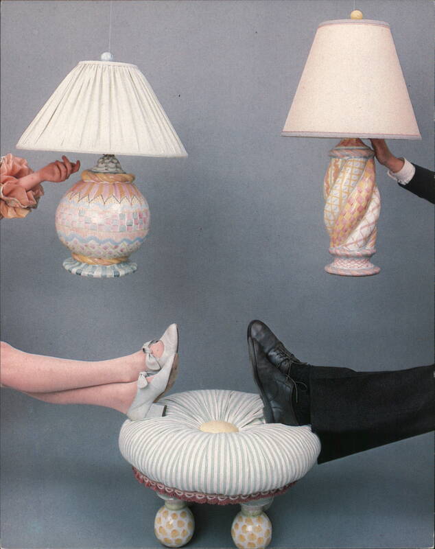 One Tuftet and Two Lamps by MacKenzie-Childs Ltd Modern (1970's to Present)