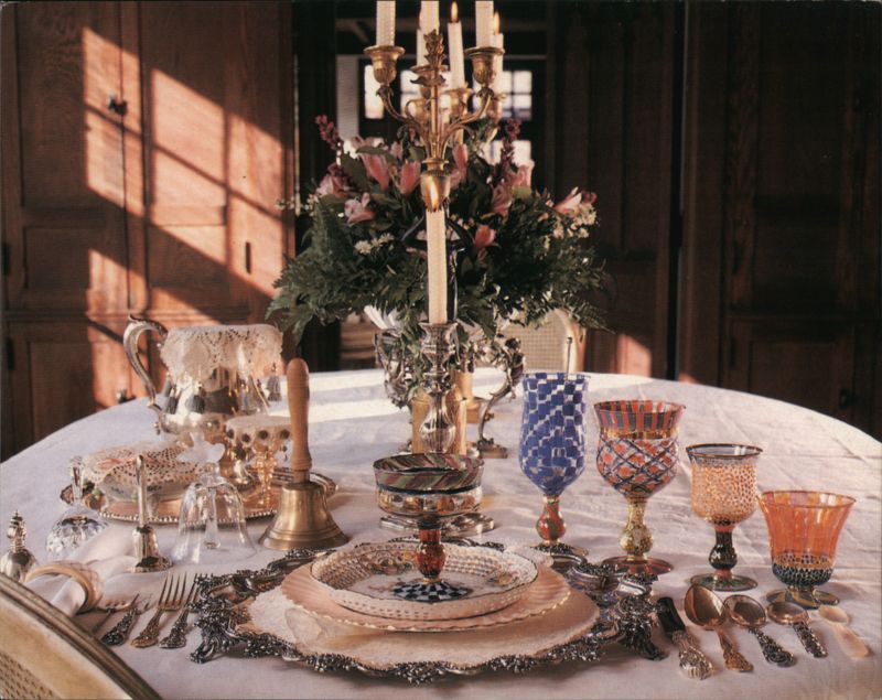 Morning Meal Table Setting with Colorful Glassware