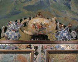 Mackenzie-Childs Honeymoon Teapot, Creamer and Sugar Postcard