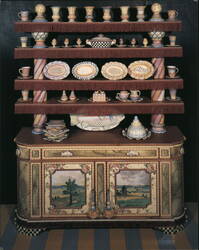 Hand Decorated Majolica Cabinet with Shelf Support Postcard